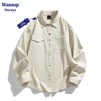 wassup联名森系长袖衬衫男情侣款纯色衬衫外套